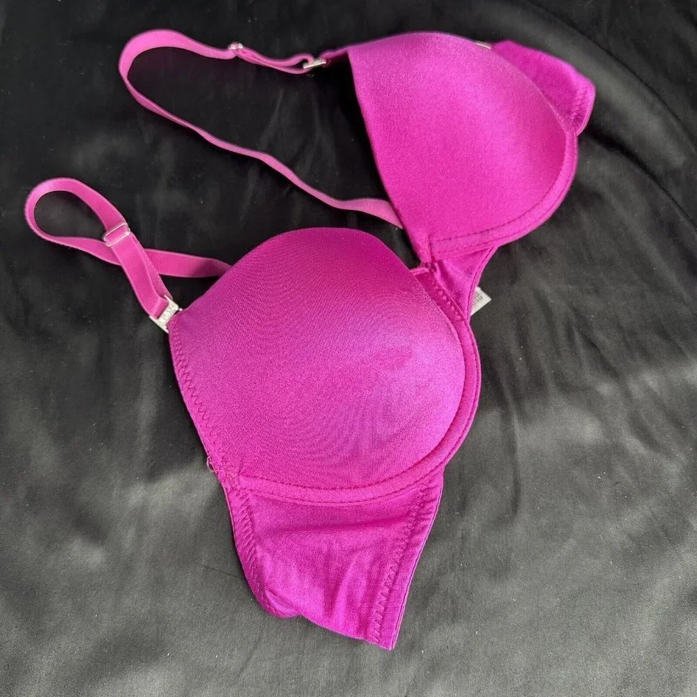 Mopas Intimates Pink Bra Rhinestone Straps Adjustable Straps Underwire - Picture 1 of 12